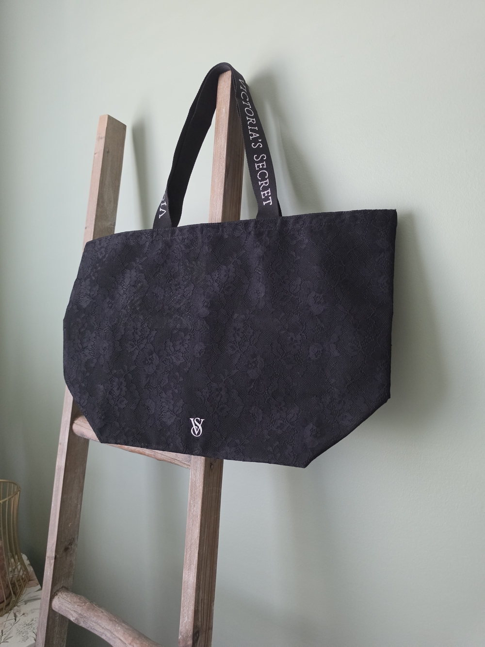Victoria's Secret Black Floral Lace Tote Bag